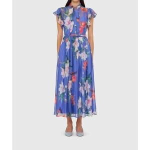NEW LEO LIN grace flutter sleeve midi dress in lavish print in moonlight